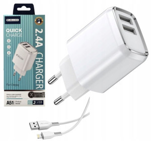 Jellico Szybka Ładowarka 2x Usb 2.4a + Lightning