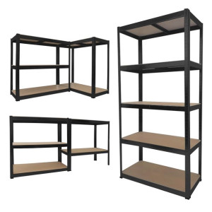 Regał Magazynowy Metalowy Czarny 150x75x30cm 5 Półek Szafka