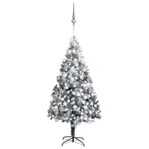 Sztuczna choinka ośnieżona, z LED i bombkami, zielona, 300 cm