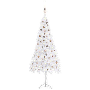 Sztuczna choinka narożna z LED i bombkami, biała, 240 cm, PVC
