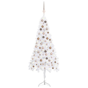 Sztuczna choinka narożna z LED i bombkami, biała, 180 cm, PVC
