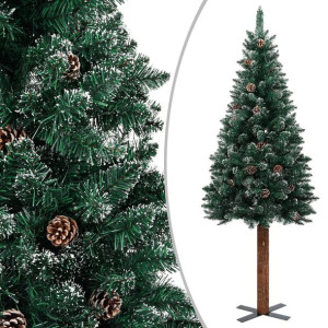 Smukła choinka z drewnem i śniegiem, zielona, 150 cm