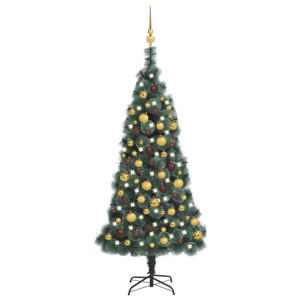 Sztuczna choinka z LED i bombkami, zielona, 150 cm, PVC i PE