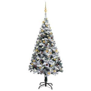 Sztuczna choinka z LED i zestawem bombek, zielona, 150 cm, PVC