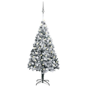 Sztuczna choinka z LED i zestawem bombek, zielona, 180 cm, PVC