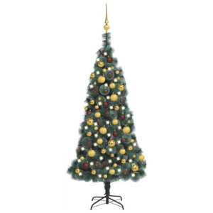 Sztuczna choinka z LED i bombkami, zielona, 120 cm, PVC i PE