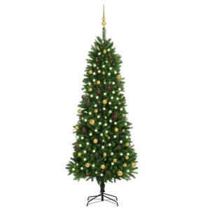 Sztuczna choinka z lampkami LED i bombkami, 240 cm, zielona