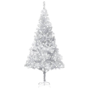 Sztuczna choinka ze stojakiem i LED, srebrna, 240 cm, PET