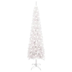 Smukła choinka z lampkami LED, biała, 150 cm