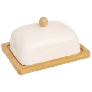 Maselniczka Maselnica Porcelanowa Bambusowa Biała