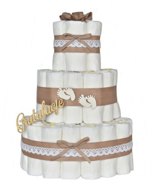 DUŻY tort z pieluch pieluszek Pampers 3 boho prezent z okazji narodzin