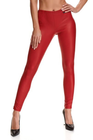 BRLIDIA001 seksowne legginsy czerwone z eko lateksu, rozmiar L