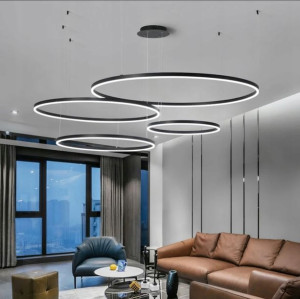 Lampa Led Ring Czarna Lampa Wisząca 80/60/60/40 cm