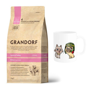 Pakiet Grandorf Lamb & Turkey Kitten Karma Dla Kociąt 2 kg + Kubek z Twoim