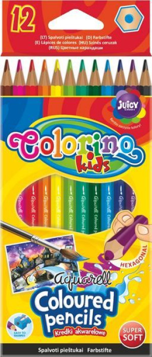 COLORINO KREDKI AKWARELOWE 12 kolorów Pędzelek