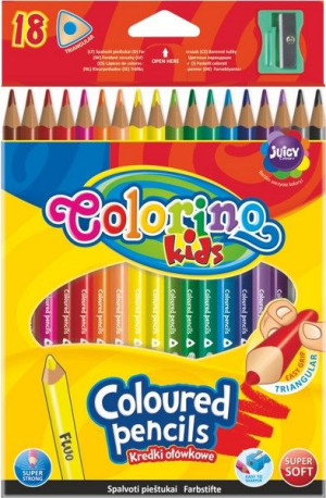 Colorino Kredki Ołówwkowe Trójkątne Temperówka 18 Kolorów