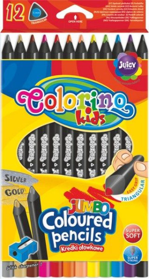 Colorino Kredki Jumbo Grube Ołówkowe Okrągłe Jumbo Czarne 12 Kolorów
