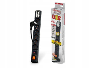 LISTWA ZASILAJĄCA ACAR USB 1,5m 6x230 2xUSB czarna