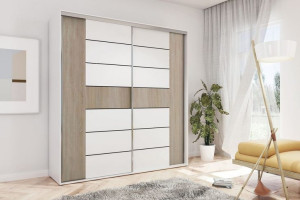 Duża szafa przesuwna do sypialni biały lacobel A18 (230x215)