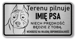 Tabliczka ostrzegawcza - Uwaga pies AMSTAFF z imieniem
