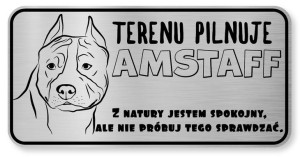 Tabliczka ostrzegawcza - Uwaga pies AMSTAFF