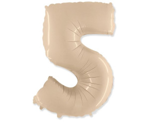 Balon foliowy FX - "Number 5" kremowy, 85 cm, pakowany KK