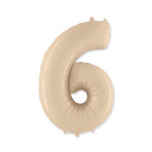Balon foliowy FX - "Number 6" kremowy, 85 cm, pakowany KK