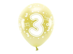 Balony Eco 33 cm, Cyfra '' 3 '', jasny złoty: 1op./6szt.