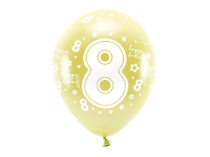 Balony Eco 33 cm, Cyfra '' 8 '', jasny złoty: 1op./6szt.