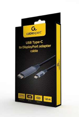 Gembird Adapter Usb Typ-c Do Displayport Na Kablu 1.8m, 4k, Kolor Szary