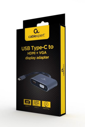 Gembird Adapter Usb Typu C Na Hdmi + Vga Na Kablu Szary