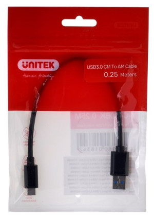 Unitek Kabel Usb-c - Usb-a 3.1,m/m,0,25m, Y-c490bk
