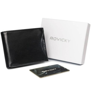Szeroki, oryginalny portfel męski z naturalnej skóry licowej RFID — Rovicky