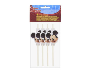 Rurki (słomki) paierowe z medalionem Mickey, 4 szt.