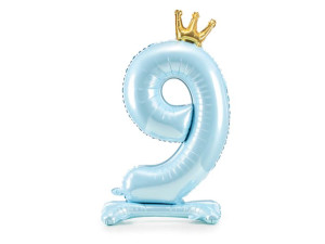 Stojący balon foliowy cyfra "9" , 84 cm, błękit