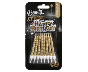 Świeczki B&C urodzinowe Happy Birthday, złote, 16 szt.