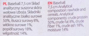 MACED Przysmak dla psa - piłka Baseball 7,5cm