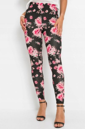 Bonprix Czarne Kolorowe Długie Elastyczne Legginsy W Kwiaty 36-38 906164