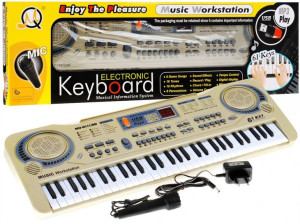 Beżowy Keyboard dla dzieci 5+ Mikrofon + Nagrywanie + USB MP3 - model nr811