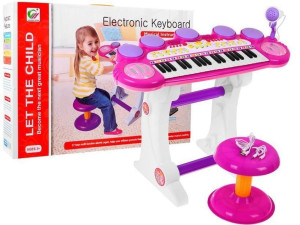 Różowy zestaw muzyczny Keyboard + Werble + Mikrofon dla dzieci 3+