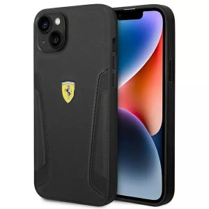 Eti na telefon Ferrari do Apple iPhone 14 czarny hardcase Leather Stamp