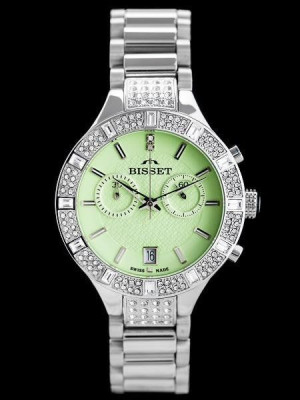 Zegarek Damski Bisset Bsbe18 - Silver/Green (Zb547A)