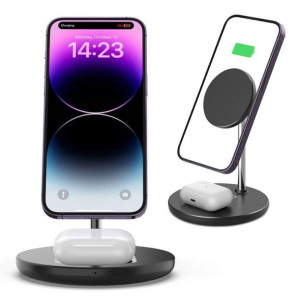 Ładowarka indukcyjna 2w1 QI 15W 2in1 Magnetic MagSafe Wireless Charger