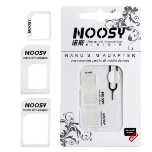 Noosy Adapter Karty Sim Micro Sim Nano Sim 3w1 + Kluczyk Biały