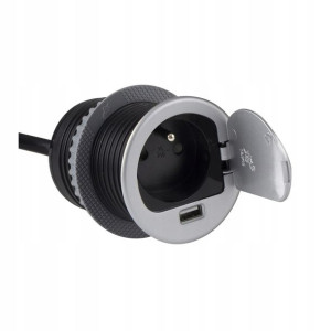 Gniazdo chowane wpuszczane w blat USB srebrne
