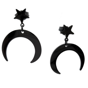 Czarne Kolczyki Gothic Punk Stal 316l Księżytc Gwiazda