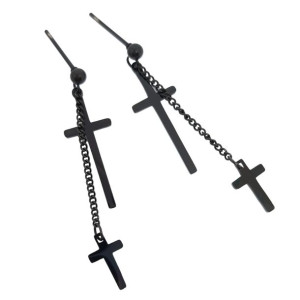 Czarne Kolczyki Wiszące Krzyż Krzyżyki Krzyże Gothic Stal 316l