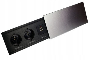 Gniazdo chowane wpuszczane w blat srebrne + USB
