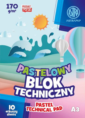 Blok kolorowy barwiony w masie ASTRAPAP PASTEL A3 170g 10 ark  ASTRA