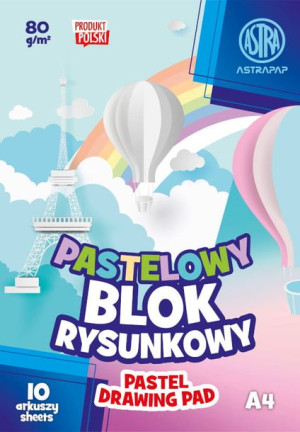 Blok rysunkowy kolorowy barwiony w masie A4 80g 10ark. PASTEL Astrapap p10